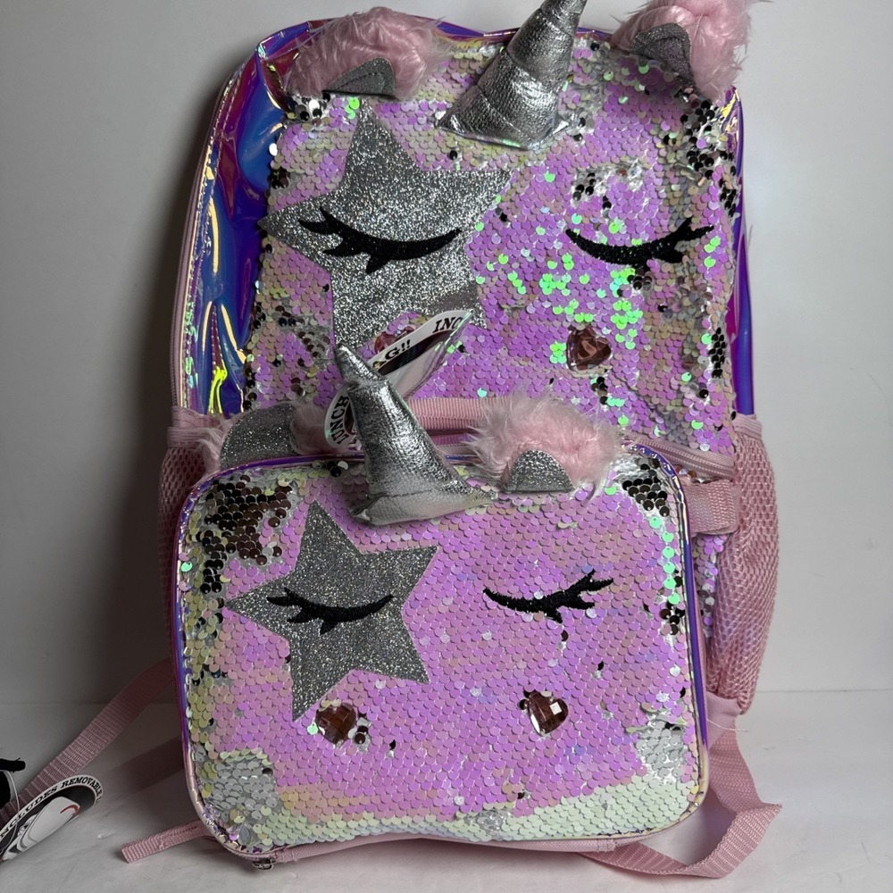 Wonder Nation 17" Unicorn Queen Sequin 2-Piece Backpack and Lunch Bag Set NEW